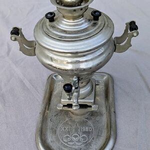 Vintage 1980 Russian Olympics Miniature Samovar Souvenir USSR Mini Tea Set Tray